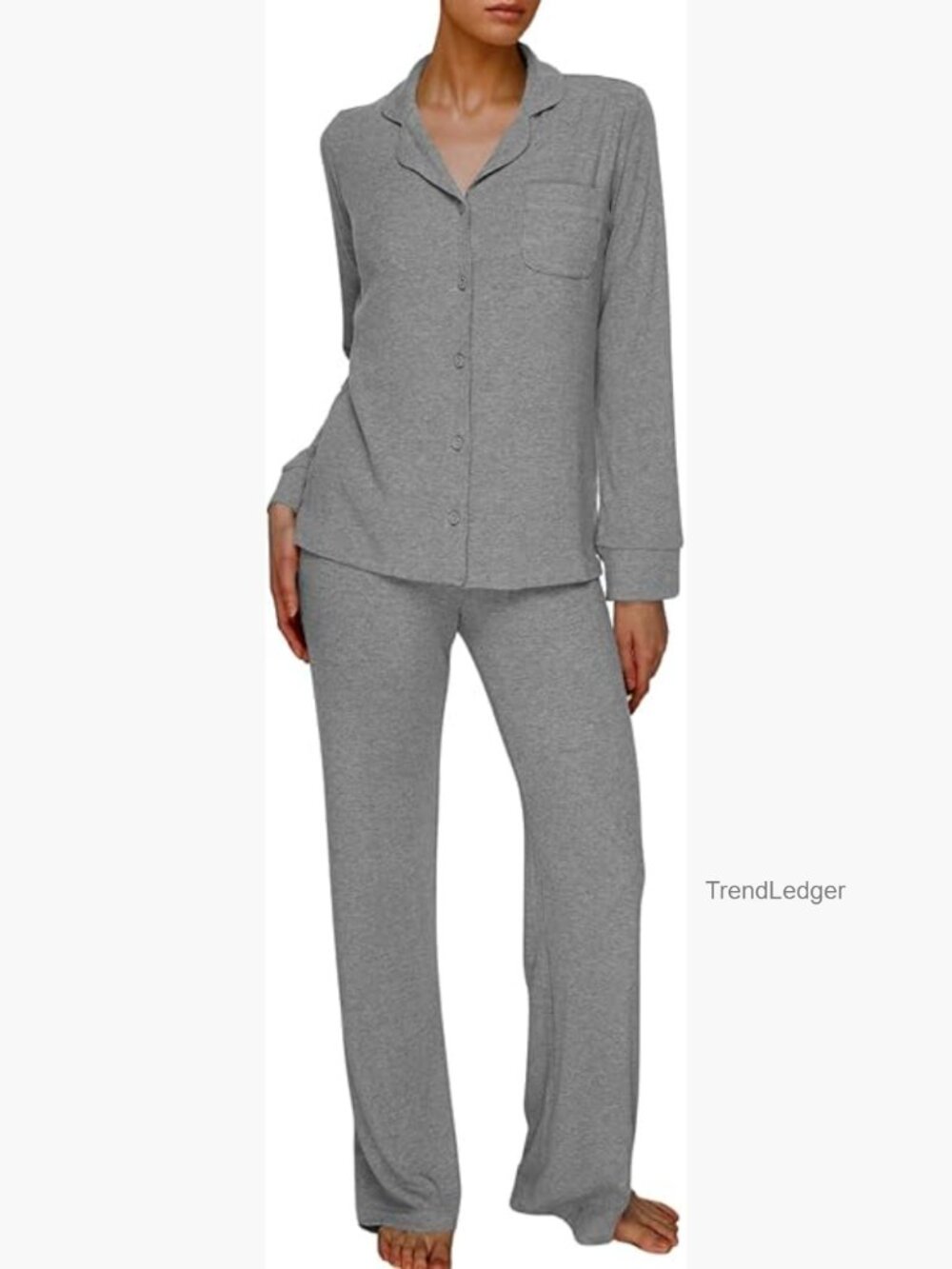 Button Down Ribbed Knit Pajama Set - Soft Loungewear 2 Piece Sleep Set